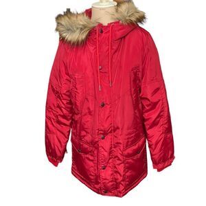 Mymstorm Men’s Red Puffer Jacket w/faux fur around the hood. / SZ: L / NWT